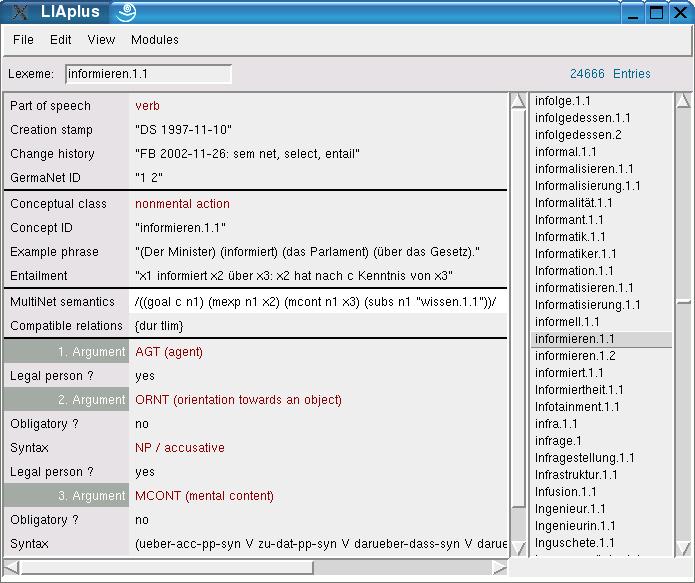 HaGenLex entry of the verb informieren